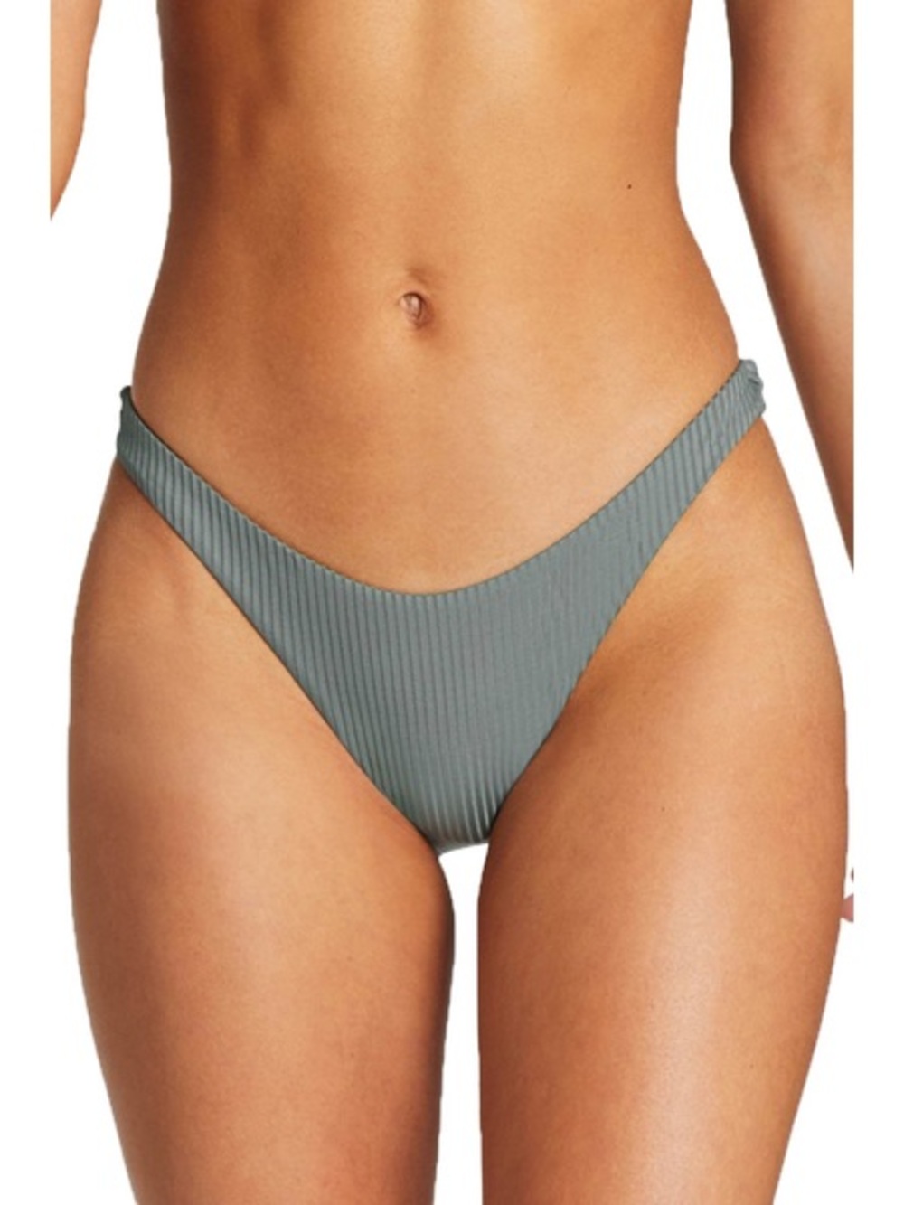 Vitamin A Ribbed High-Cut Bikini Bottom in Sage Green